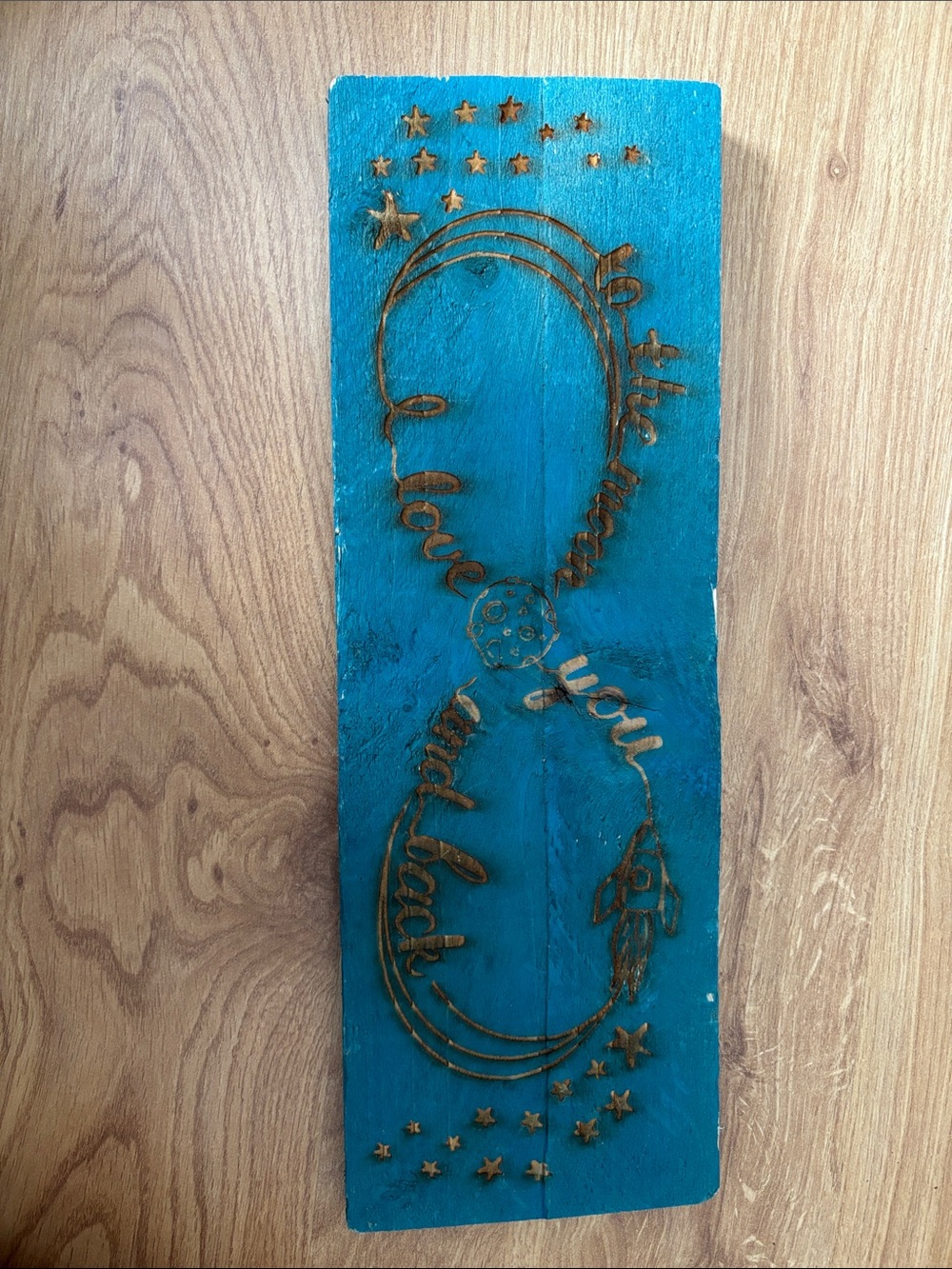 Handmade Teal Wood Wall Art – Love You to the Moon and Back